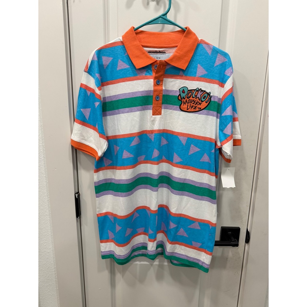 Nickelodeon Rocko's Modern Life Mens Large Polo Shirt Retro 90s Striped